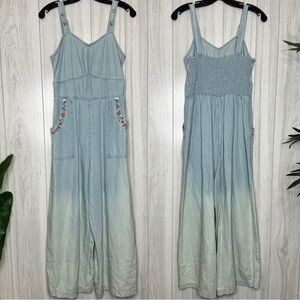 NWT April Cornell Light Wash Ombre Chambray Denim Wide Leg Jumpsuit size XS